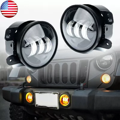 Pair 4  Inch Round LED Fog Lights Driving Lamps Halo For Jeep Wrangler JK TJ LJ • $24.69