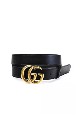 Gucci Womens Black Leather GG Logo Buckle Belt Size 36 • $179.99