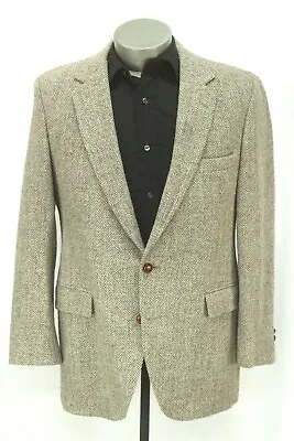 Vintage Mens Tan Herringbone HARRIS TWEED Blazer Jacket Sport Suit Coat 40 42 R • $79.99