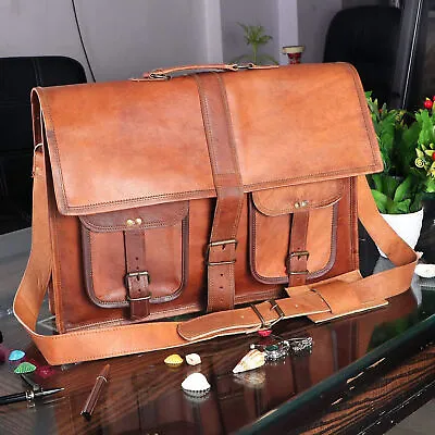 Men's Genuine Briefcase New Vintage Leather Messenger Bags Shoulder Laptop Bag • $56.18