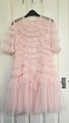 Needle And Thread Marilla Ruffle Micro Mini Dress Sky Pink UK 12 BNWT • £85