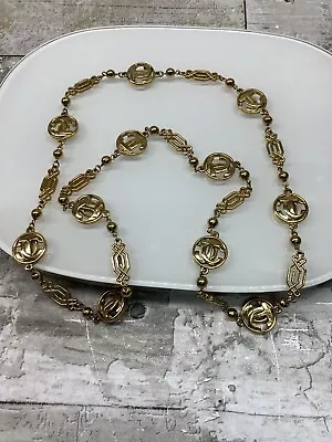 Vintage JOSEPH CLEARY Gold Tone Logo Panel Links Necklace Chain Heavy Links 34” • $19