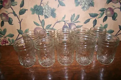 $50 • Buy 10- Vintage Ball Quilted Crystal 1/2 Pint Jelly Jars