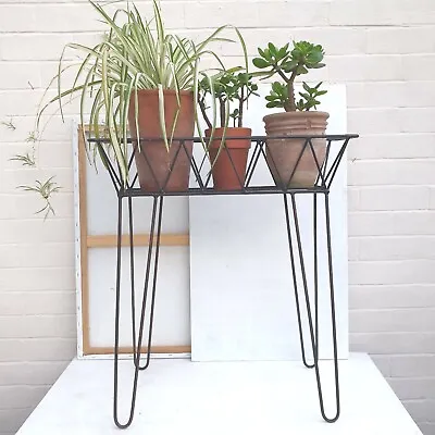 Mid Century French Jardiniere Planter Stand 1950s Black Steel On Hairpin Legs • £185