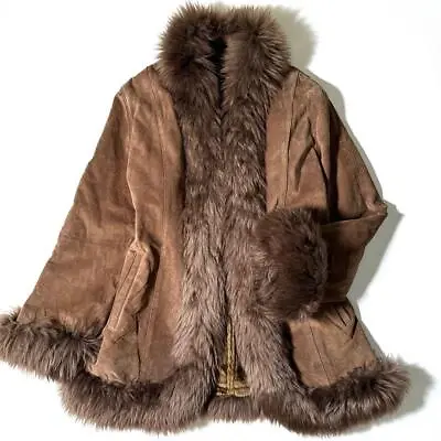 Tuscan Real Lambskin Shearling Leather Coat Fur Brown FREE SIZE From Japan • $150