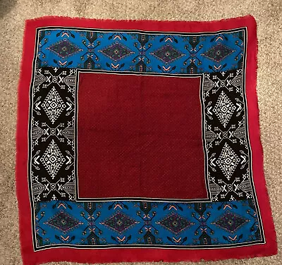 Vintage Glentex Scarf 100% Acrylic Square Made In Japan 30x30 Red Blue • $17.15