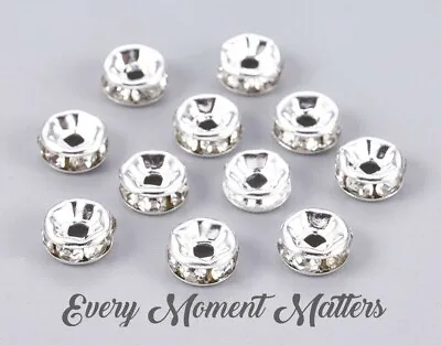 £2.59 • Buy 100 X SILVER RONDELLE RHINESTONE SPACER BEADS - GRADE A - 6mm, 7mm And 8mm