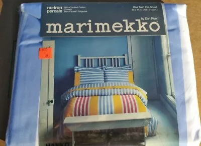 Vintage Marimekko Blue/White/Yellow Stripe Twin Flat Sheet • $39.95