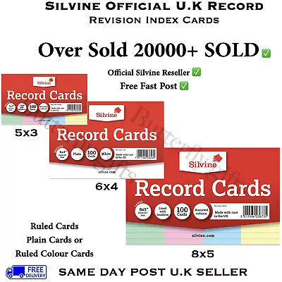 Revision Flash Index Silvine Record Cards White/Plain/Ruled/Coloured Free P+P  • £5.95