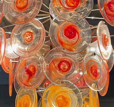 Gino Vistosi Glass Murano Chandelier Disks Lamp Italian Design Red Orange • $1599.99