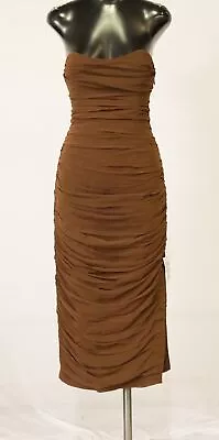 Asos Design Women's Corset Bandeau Drape Chiffon Midi Dress EJ2 Brown Size 6 NWT • $22.50