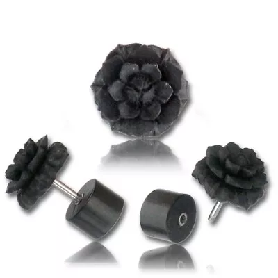 PAIR IRON WOOD Carved Flower FAKE CHEATER PLUGS 18g PLUG 00G HEADS GAUGES • $23.99