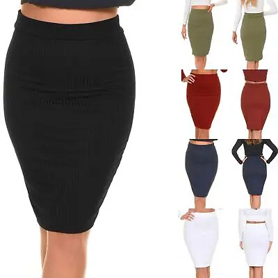 £5.49 • Buy Womens Ladies Ribbed Bandage Elasticated Waist Stretch Bodycon Office Mini Skirt