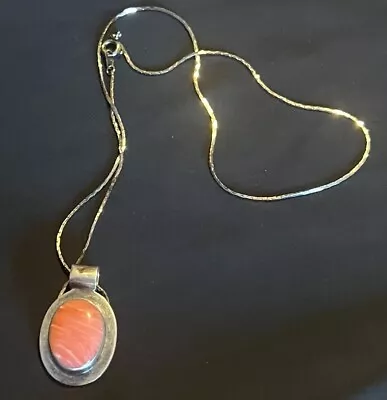 Rhodochrosite Cabochon Pendant Necklace  Marked Mexico 925 Silver￼ • $41