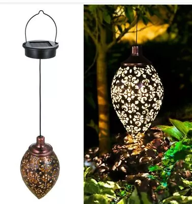 LED Solar Powered Morrocan Lantern Hanging Outdoor Lamp Light Garden Decoration • £9.49