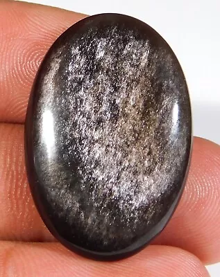 24.ct Natural Silver Sheen Fire Obsidian Oval Cabochon Jewelry Gemstone A2=249 • $9.90