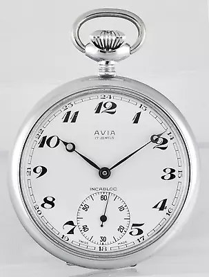 Vintage AVIA 17 Jewels Incabloc Pocket Watch - Mint - All Swiss Made Unitas 6498 • $224.98