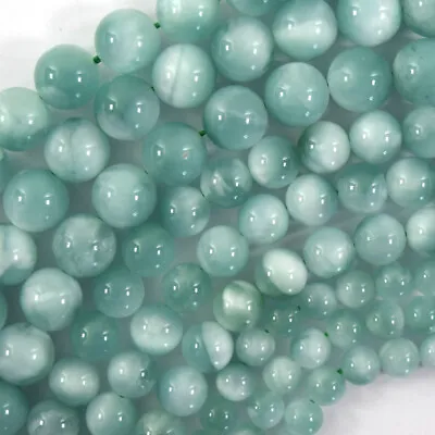 AA Natural Green Moonstone Round Beads 15.5  4mm 6mm 8mm 10mm 12mm With Eye • $8.99