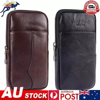 Men Vintage Pure Color Cowhide Small Purse Wallet Phone Bag Mini Fanny Packs • $10.69