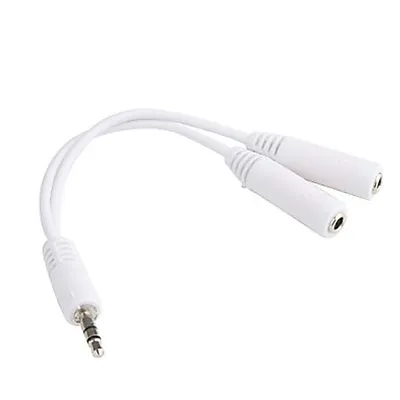 Aux Headphone Splitter Cable Slim 3.5mm Jack To 2x 3.5mm Adapter Lead  White • £2.19