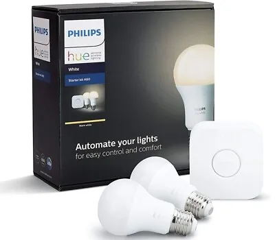 $109 • Buy Philips Hue White Smart LED Starter Kit A60, Compatible With Alexa, Apple Google