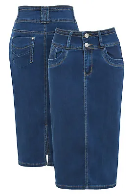 New Denim Pencil Skirt Womens Tube Skirt Stretch Ladies Blue Size 8 10 12 14 16 • £19.95