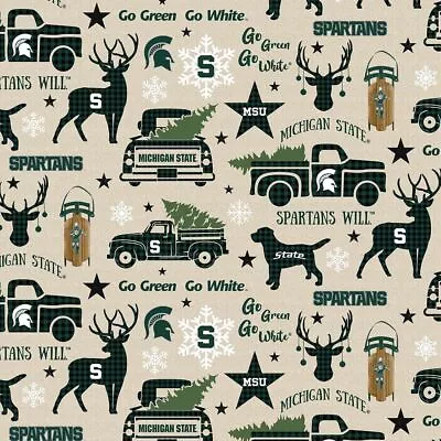 Michigan State University Spartans Cotton Fabric Christmas Design-By The Yard • $17.99