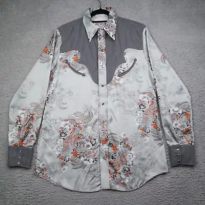 Vintage The Denver Shirt Mens M Gray Floral Western Pearl Snap Front Pockets • $44.99