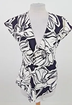 M&S Top Black White Floral Print Twist Top Peplum V Neck NEW F2 • £6.99