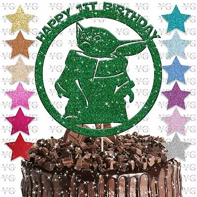 Personalised Baby Yoda Mandalorian Cake Topper Glitter Custom Decoration Party • £2.75