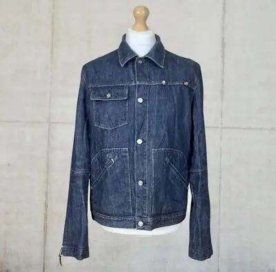 Mens Dark Blue Fake London Genius Button Down Denim Jacket Size Extra Large • £45