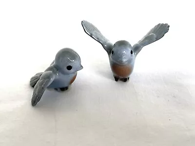 Vintage Hagen Renaker Miniature Bluebirds W/Red Breasts - Pair Dad & Mom Bird • $22.50