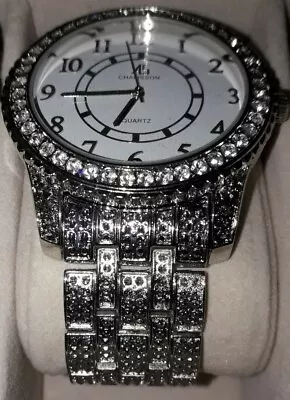£20 • Buy Bling Xl White Clear Face Michael Watch Silver Tone Cz Lisa Pump Rapper