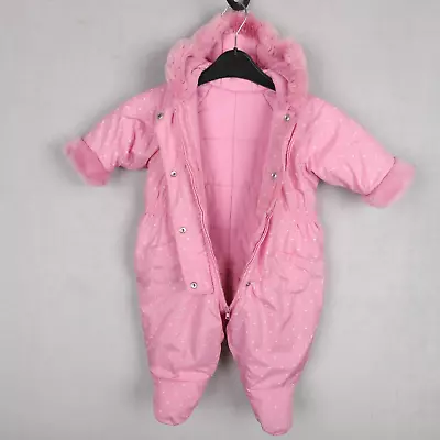 £8.99 • Buy Baby Girls M&S Pramsuit Age 3-6 Months All In One Pink Floral Snowsuit With Hood