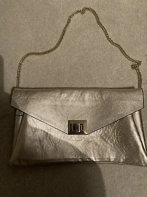 £50 • Buy Brand New Leather Clutch/ Shoulder Bag In Gold Metal Champagne Coloured Leather