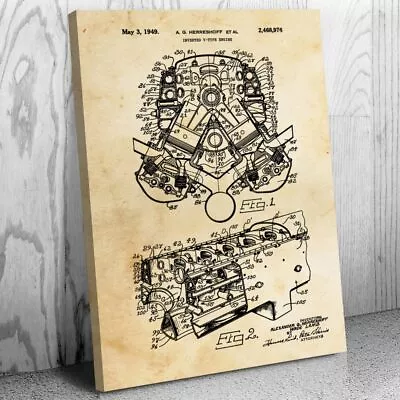 V8 Hemi Engine Patent Canvas Print Mechanic Gift Engine Blueprint Automotive Art • $99.95