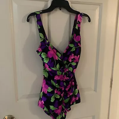 Vintage Maxine Of Hollywood Swimsuit USA Floral Bright Size 10 BB • $22