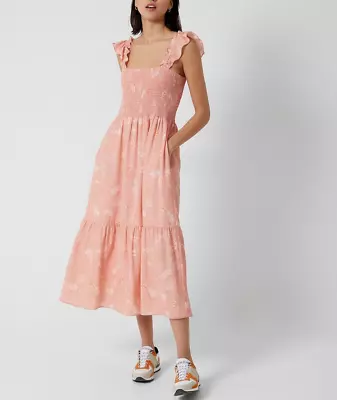 French Connection Diana Verona Drape Pink Floral Smock Midi Dress XSMALL NEW • $29.99