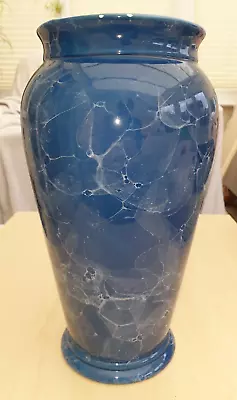 Large Pottery Blue Marble Effect Vase - Makers Mark - Approx 30.5 Cm Tall • £3.99