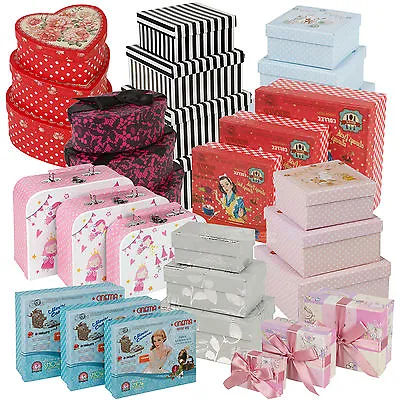 3 Pc Gift Set Storage Boxes Stackable Lidded Vintage Retro Present Baby Box Ring • £5.99