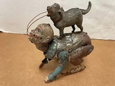 VTG 1900s Marx? Gunthermann? Wind Up Tin Toy Carnival Performer With Dog On Back • $162