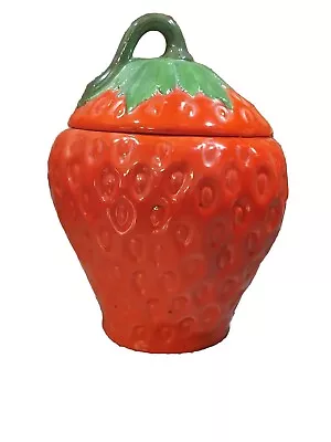 Vintage Handpainted Strawberry Cookie Jar Canister Retro 1970's • $57.98