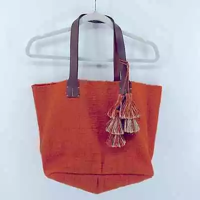 J. Jill Zinnia Everyday Jute Leather Handle Tassel Shoulder Tote Bag Purse • $34