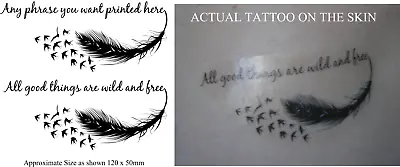 Personalised Bird Feather Phrase Temporary Tattoo X1 Freepost • £4.99