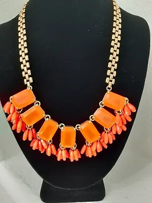 J. Crew Women New Necklace Bright Neon Orange And Gold Chain NWT Statement • $9.99