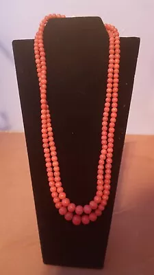 Double Row Necklace Of Mediterranean Coral Italy Circa 1900 W/ Safety Chain • $800
