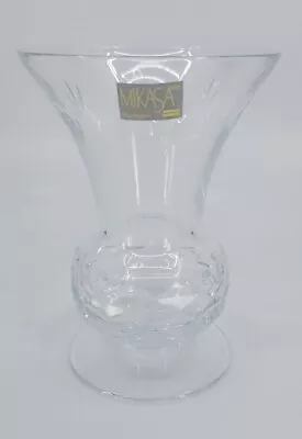 Crystal Flower Vase 5.5  Mikasa Slovenia Etched Pedestal  • $28.99