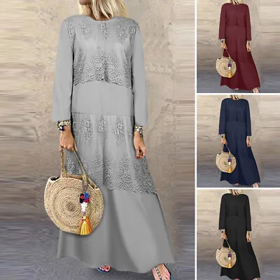 $28.20 • Buy ZANZEA Womens Long Sleeve Lace Crochet Party Casual Loose Long Dress Kaftan #5