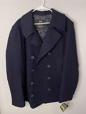 NWT Alpha Industries Wool Double Breasted Pea Coat Anchor Buttons Men’s Size 3XL • $149.99