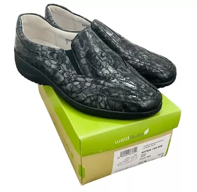 Waldlaufer Loafers Sz7UK Black Patent Leather Faux Snakeskin Flat Shoes Slip On • £34.99